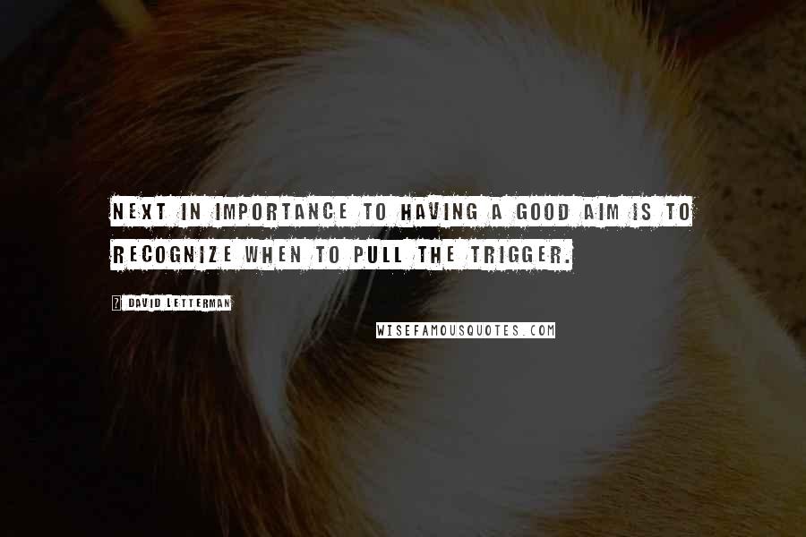 David Letterman Quotes: Next in importance to having a good aim is to recognize when to pull the trigger.