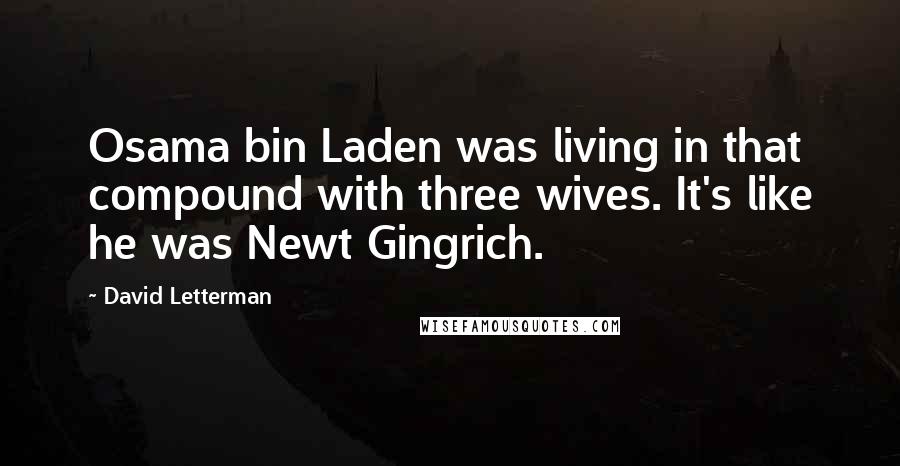 David Letterman Quotes: Osama bin Laden was living in that compound with three wives. It's like he was Newt Gingrich.