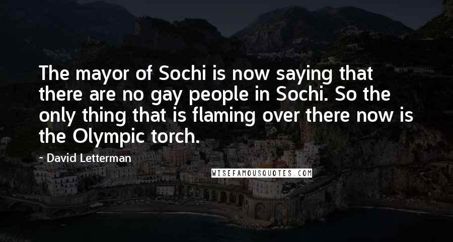 David Letterman Quotes: The mayor of Sochi is now saying that there are no gay people in Sochi. So the only thing that is flaming over there now is the Olympic torch.