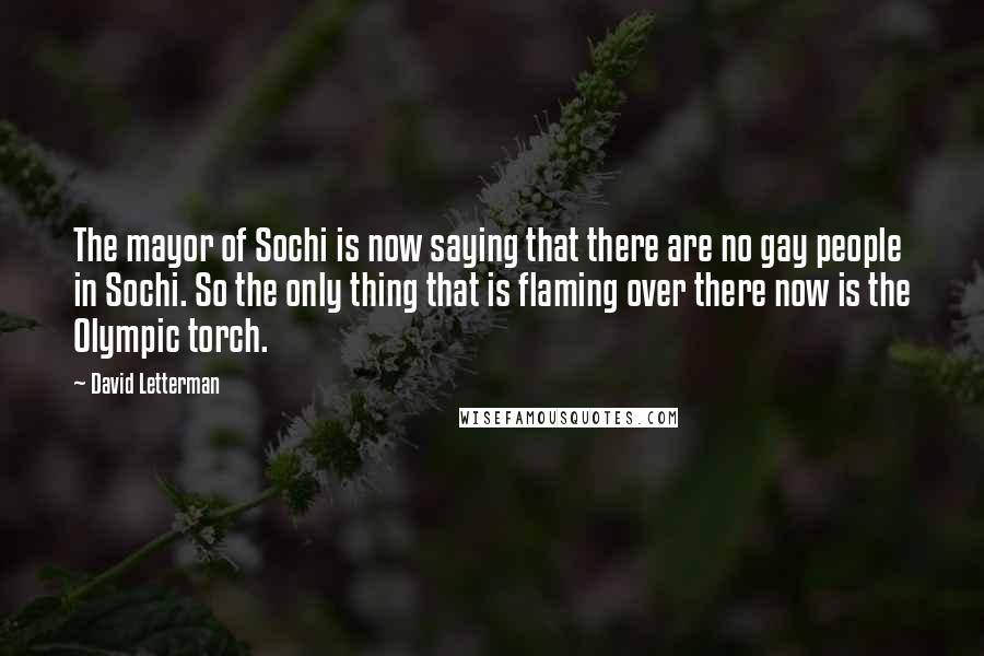 David Letterman Quotes: The mayor of Sochi is now saying that there are no gay people in Sochi. So the only thing that is flaming over there now is the Olympic torch.