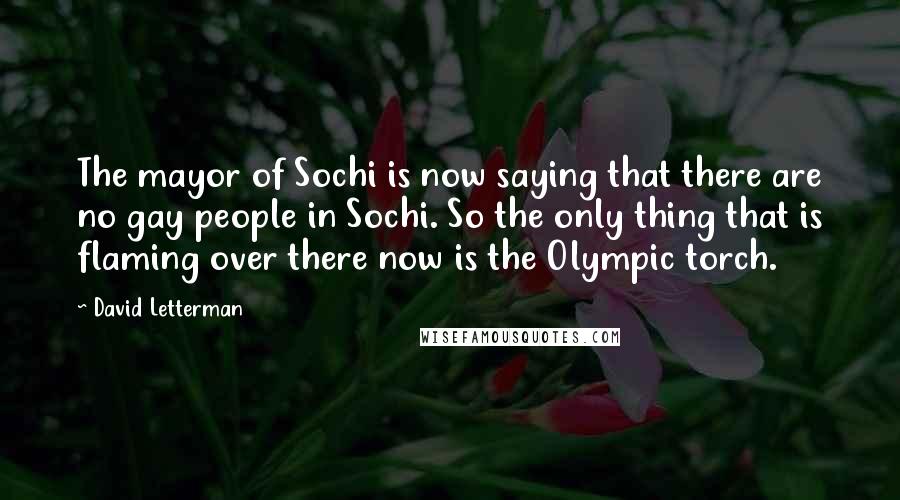 David Letterman Quotes: The mayor of Sochi is now saying that there are no gay people in Sochi. So the only thing that is flaming over there now is the Olympic torch.