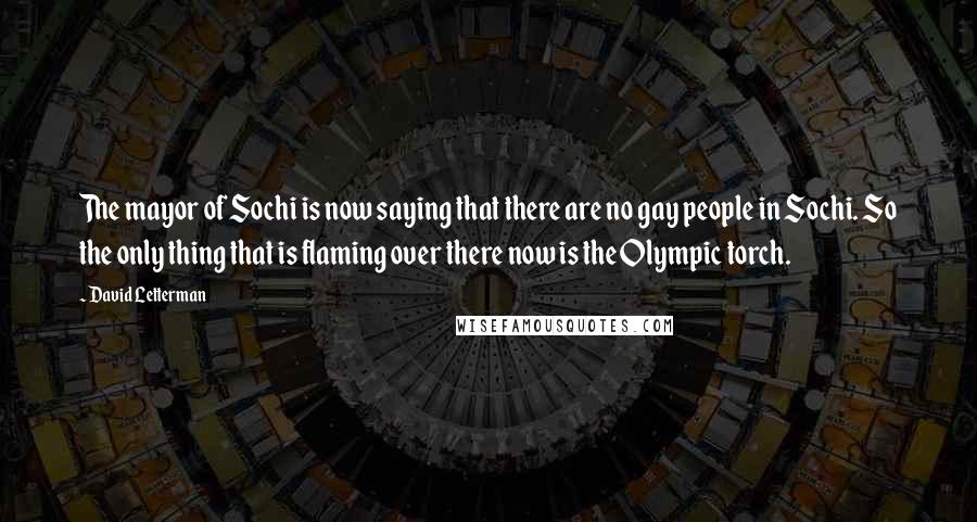 David Letterman Quotes: The mayor of Sochi is now saying that there are no gay people in Sochi. So the only thing that is flaming over there now is the Olympic torch.