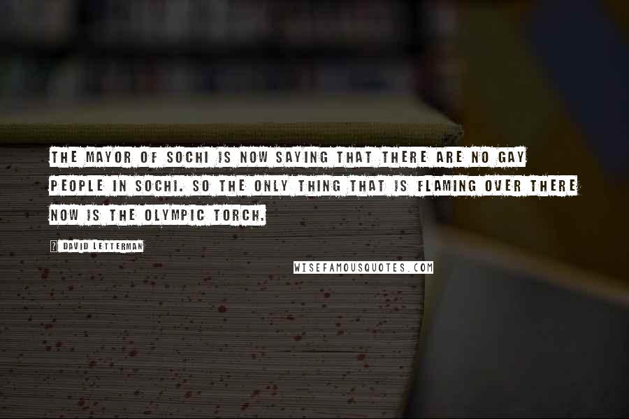 David Letterman Quotes: The mayor of Sochi is now saying that there are no gay people in Sochi. So the only thing that is flaming over there now is the Olympic torch.