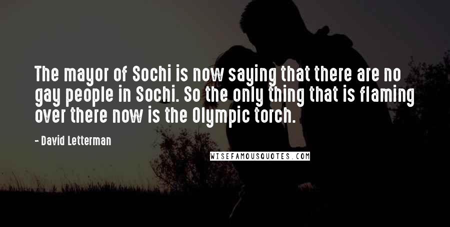 David Letterman Quotes: The mayor of Sochi is now saying that there are no gay people in Sochi. So the only thing that is flaming over there now is the Olympic torch.