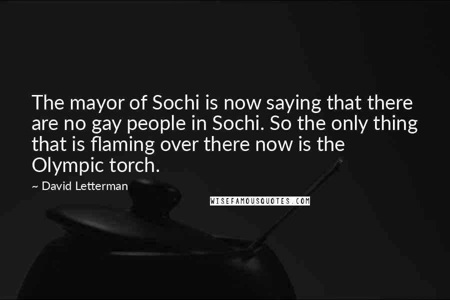 David Letterman Quotes: The mayor of Sochi is now saying that there are no gay people in Sochi. So the only thing that is flaming over there now is the Olympic torch.