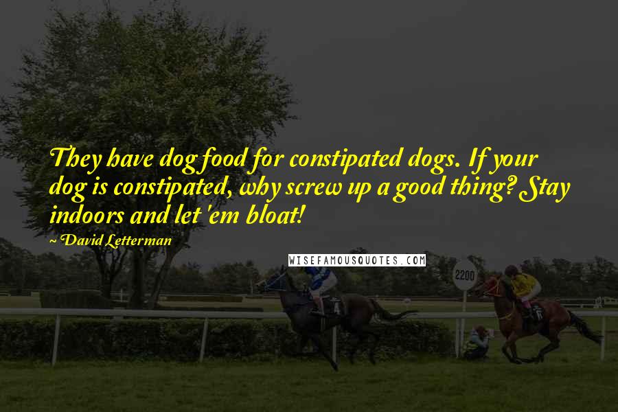 David Letterman Quotes: They have dog food for constipated dogs. If your dog is constipated, why screw up a good thing? Stay indoors and let 'em bloat!