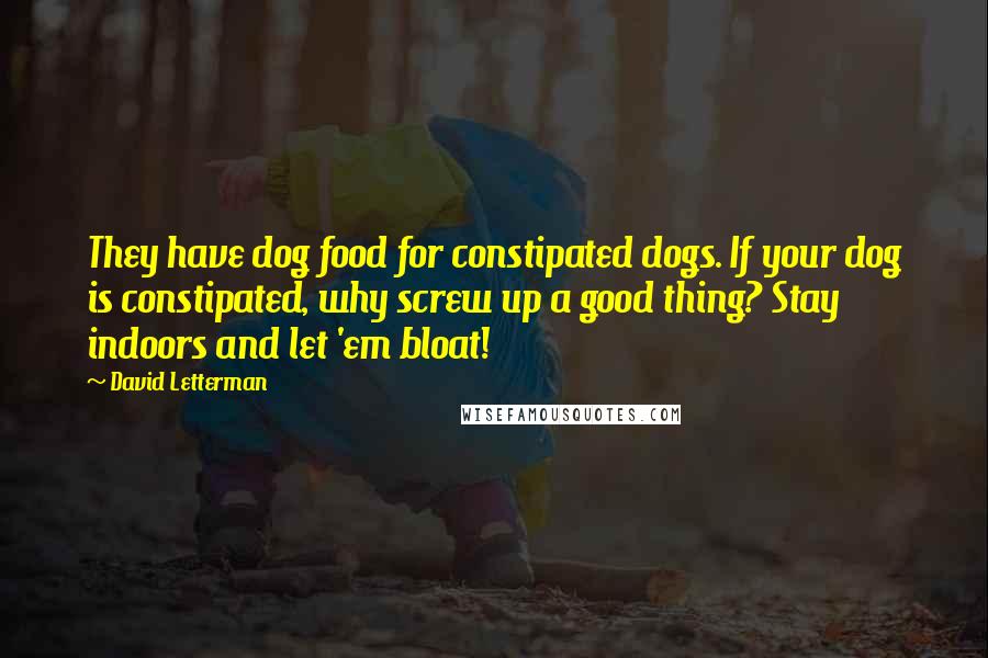 David Letterman Quotes: They have dog food for constipated dogs. If your dog is constipated, why screw up a good thing? Stay indoors and let 'em bloat!