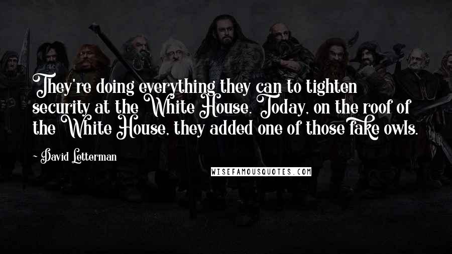 David Letterman Quotes: They're doing everything they can to tighten security at the White House. Today, on the roof of the White House, they added one of those fake owls.