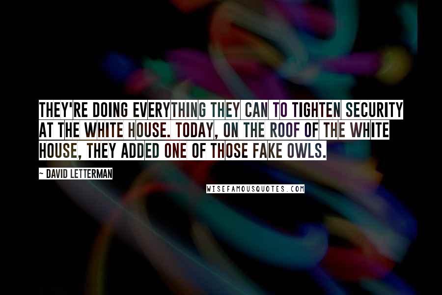 David Letterman Quotes: They're doing everything they can to tighten security at the White House. Today, on the roof of the White House, they added one of those fake owls.