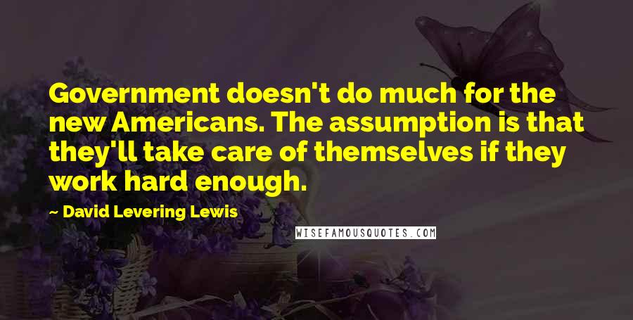 David Levering Lewis Quotes: Government doesn't do much for the new Americans. The assumption is that they'll take care of themselves if they work hard enough.