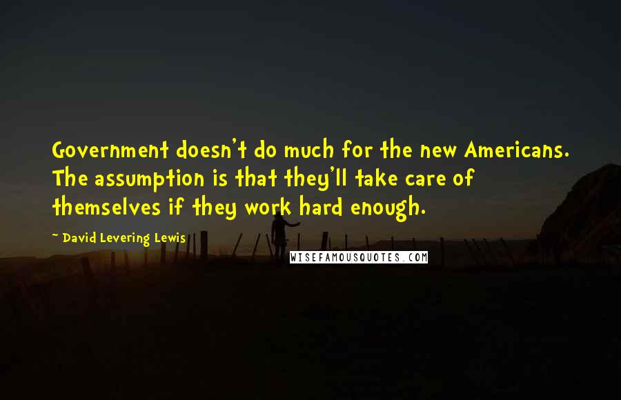 David Levering Lewis Quotes: Government doesn't do much for the new Americans. The assumption is that they'll take care of themselves if they work hard enough.