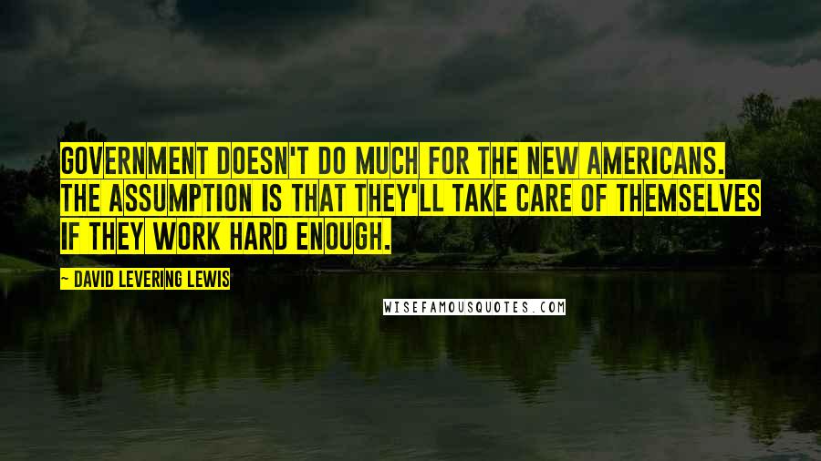David Levering Lewis Quotes: Government doesn't do much for the new Americans. The assumption is that they'll take care of themselves if they work hard enough.