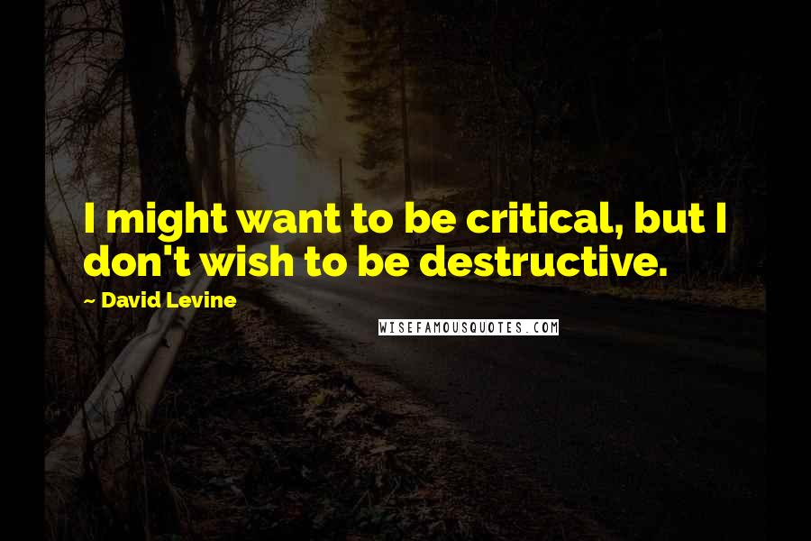 David Levine Quotes: I might want to be critical, but I don't wish to be destructive.