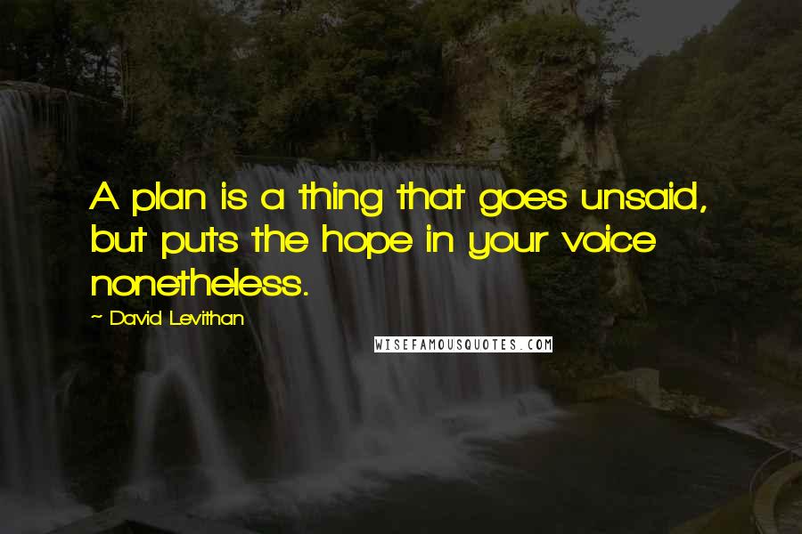 David Levithan Quotes: A plan is a thing that goes unsaid, but puts the hope in your voice nonetheless.