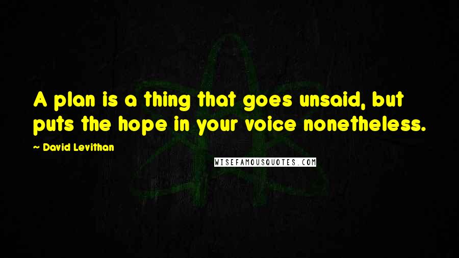 David Levithan Quotes: A plan is a thing that goes unsaid, but puts the hope in your voice nonetheless.