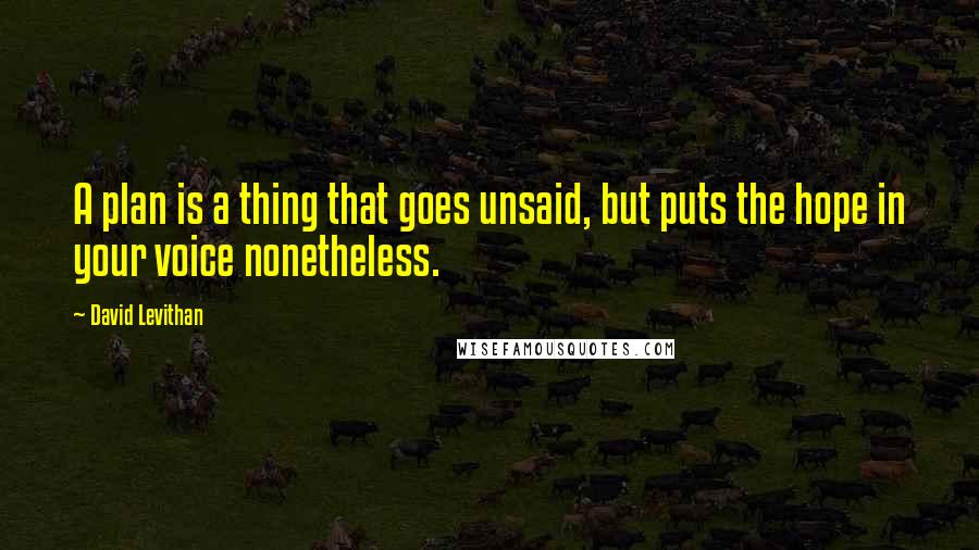 David Levithan Quotes: A plan is a thing that goes unsaid, but puts the hope in your voice nonetheless.