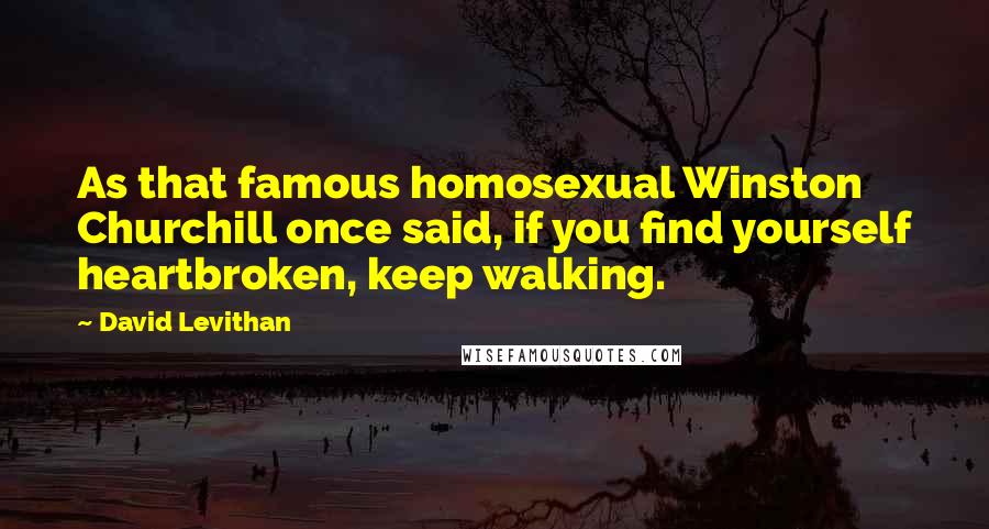 David Levithan Quotes: As that famous homosexual Winston Churchill once said, if you find yourself heartbroken, keep walking.