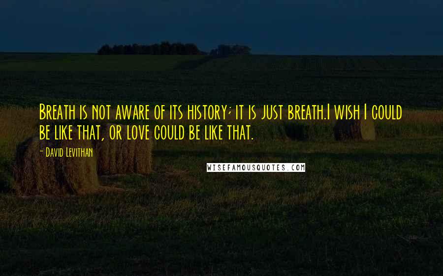 David Levithan Quotes: Breath is not aware of its history; it is just breath.I wish I could be like that, or love could be like that.