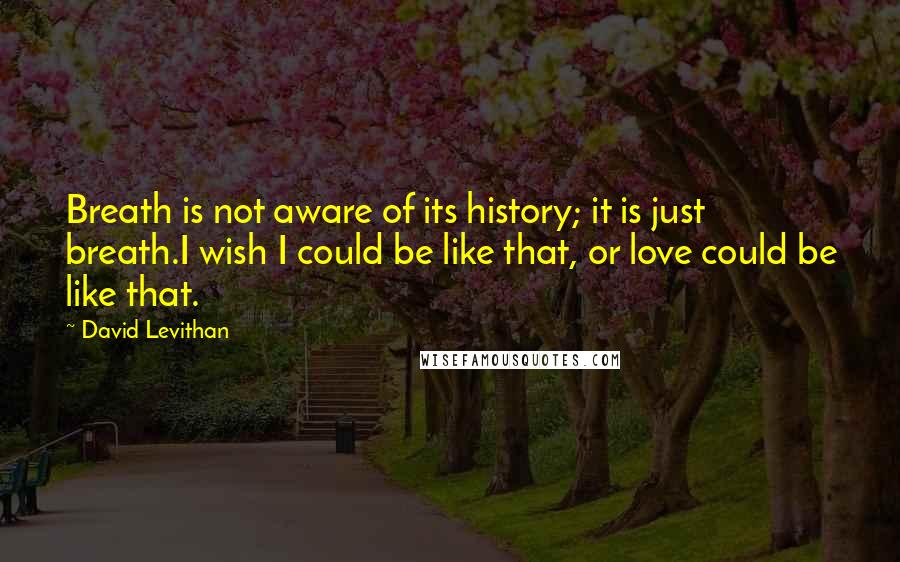 David Levithan Quotes: Breath is not aware of its history; it is just breath.I wish I could be like that, or love could be like that.