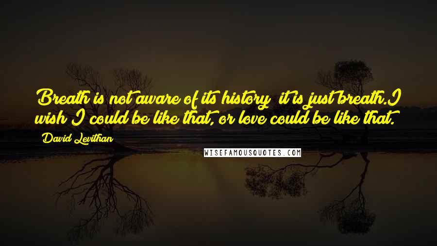 David Levithan Quotes: Breath is not aware of its history; it is just breath.I wish I could be like that, or love could be like that.