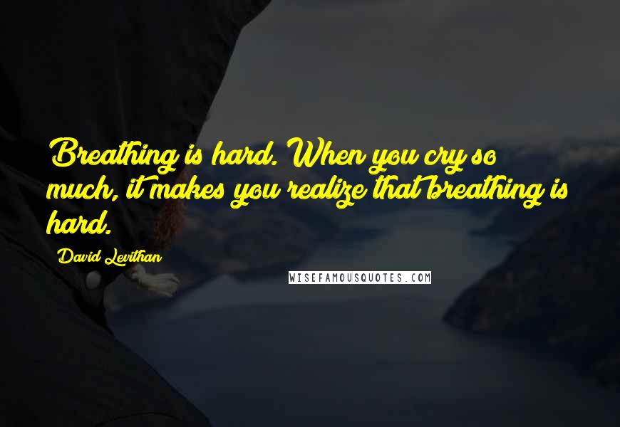 David Levithan Quotes: Breathing is hard. When you cry so much, it makes you realize that breathing is hard.