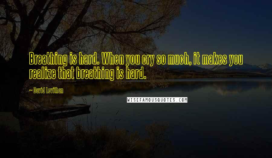 David Levithan Quotes: Breathing is hard. When you cry so much, it makes you realize that breathing is hard.