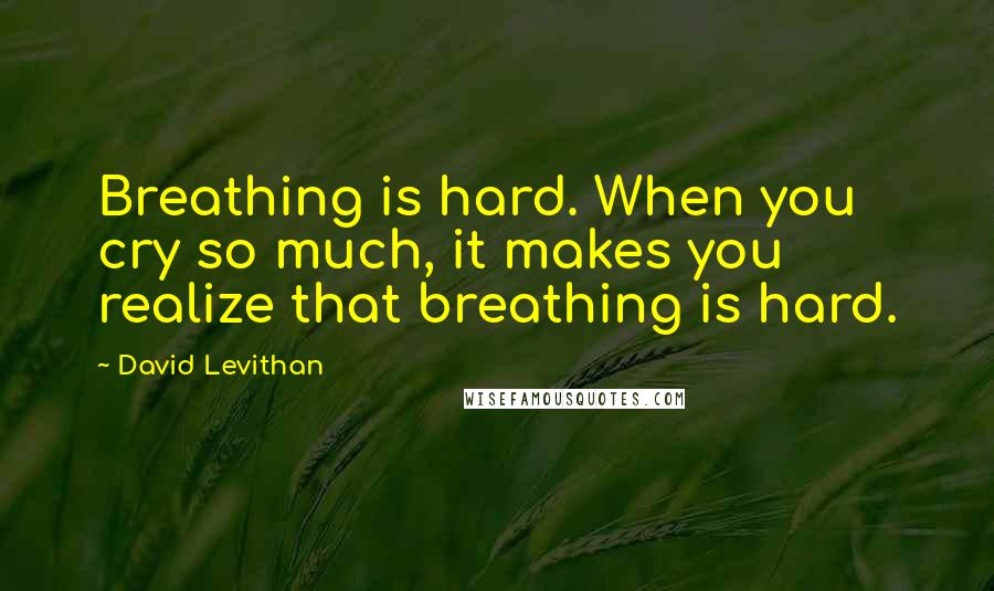 David Levithan Quotes: Breathing is hard. When you cry so much, it makes you realize that breathing is hard.