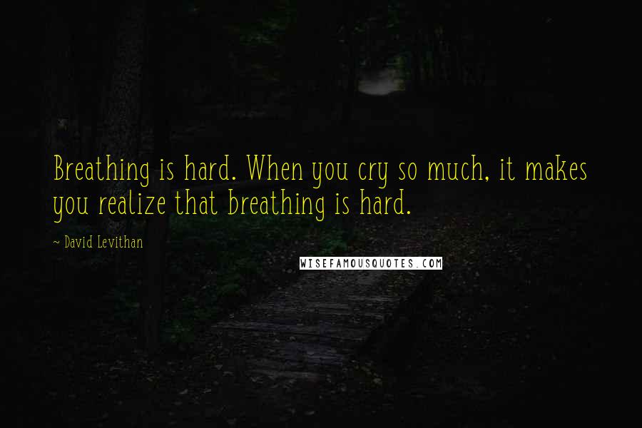 David Levithan Quotes: Breathing is hard. When you cry so much, it makes you realize that breathing is hard.