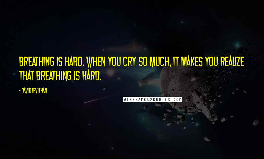 David Levithan Quotes: Breathing is hard. When you cry so much, it makes you realize that breathing is hard.