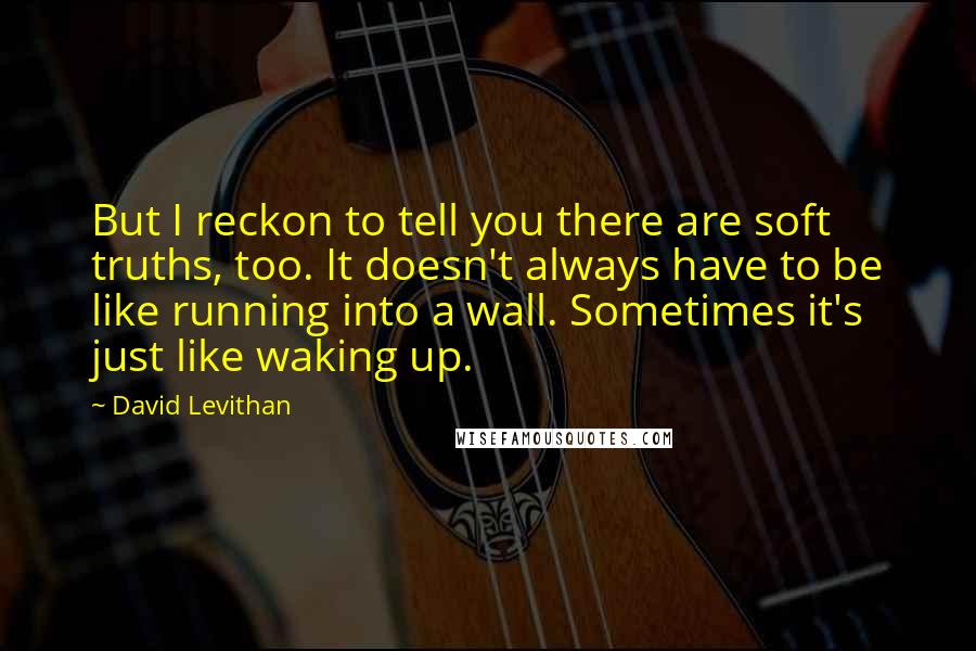 David Levithan Quotes: But I reckon to tell you there are soft truths, too. It doesn't always have to be like running into a wall. Sometimes it's just like waking up.