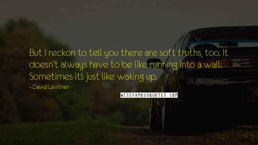 David Levithan Quotes: But I reckon to tell you there are soft truths, too. It doesn't always have to be like running into a wall. Sometimes it's just like waking up.