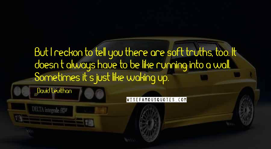 David Levithan Quotes: But I reckon to tell you there are soft truths, too. It doesn't always have to be like running into a wall. Sometimes it's just like waking up.