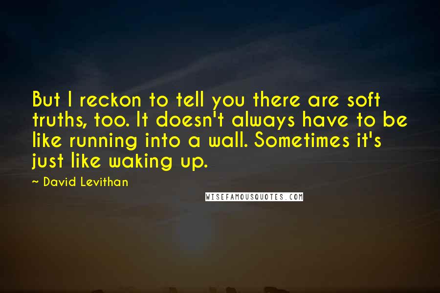 David Levithan Quotes: But I reckon to tell you there are soft truths, too. It doesn't always have to be like running into a wall. Sometimes it's just like waking up.