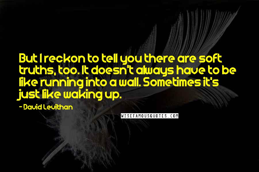 David Levithan Quotes: But I reckon to tell you there are soft truths, too. It doesn't always have to be like running into a wall. Sometimes it's just like waking up.