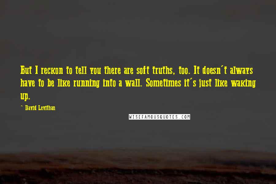 David Levithan Quotes: But I reckon to tell you there are soft truths, too. It doesn't always have to be like running into a wall. Sometimes it's just like waking up.