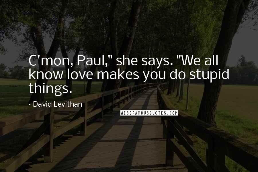 David Levithan Quotes: C'mon, Paul," she says. "We all know love makes you do stupid things.