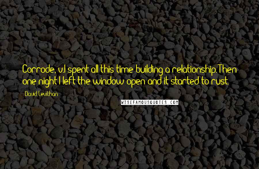 David Levithan Quotes: Corrode, v.I spent all this time building a relationship. Then one night I left the window open and it started to rust.