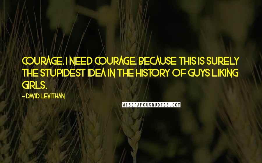 David Levithan Quotes: Courage. I need courage. Because this is surely the stupidest idea in the history of guys liking girls.