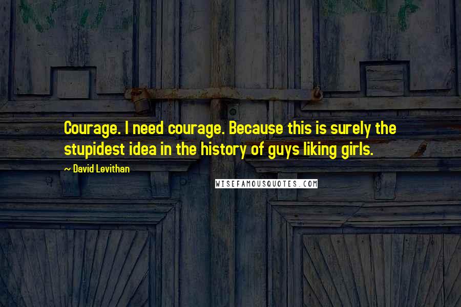 David Levithan Quotes: Courage. I need courage. Because this is surely the stupidest idea in the history of guys liking girls.