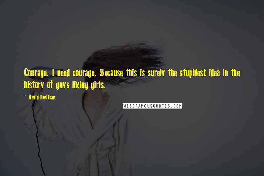 David Levithan Quotes: Courage. I need courage. Because this is surely the stupidest idea in the history of guys liking girls.