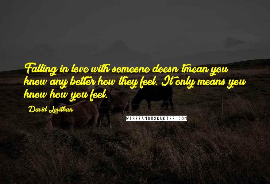 David Levithan Quotes: Falling in love with someone doesn'tmean you know any better how they feel. It only means you know how you feel.