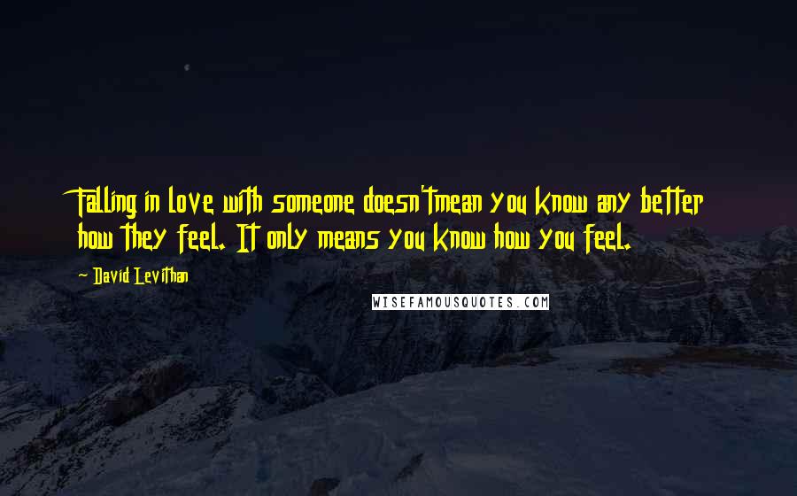 David Levithan Quotes: Falling in love with someone doesn'tmean you know any better how they feel. It only means you know how you feel.