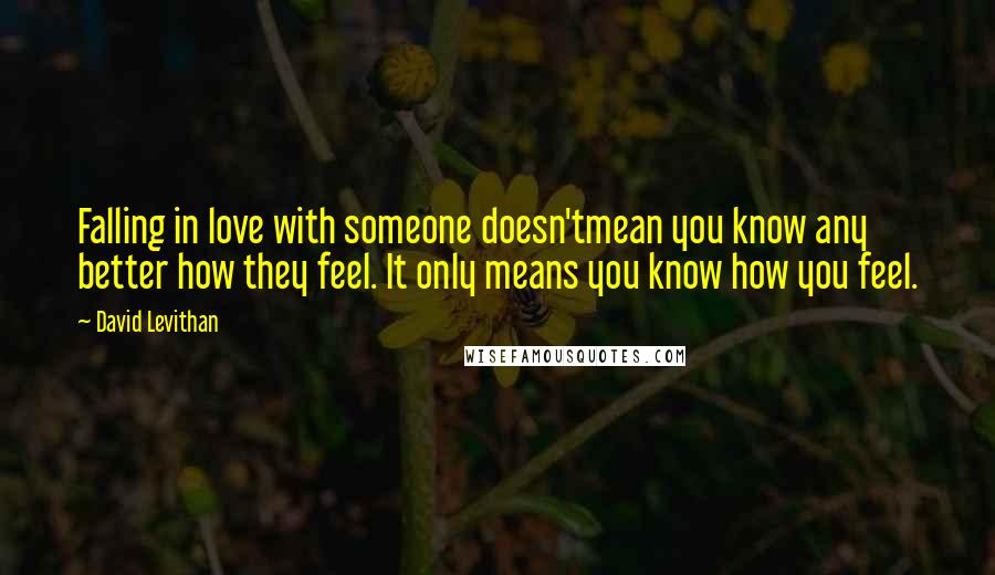 David Levithan Quotes: Falling in love with someone doesn'tmean you know any better how they feel. It only means you know how you feel.