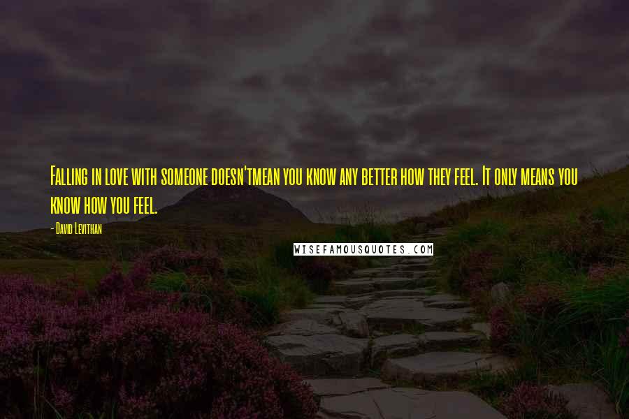 David Levithan Quotes: Falling in love with someone doesn'tmean you know any better how they feel. It only means you know how you feel.