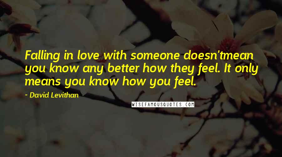 David Levithan Quotes: Falling in love with someone doesn'tmean you know any better how they feel. It only means you know how you feel.