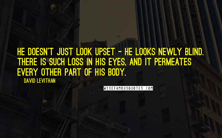 David Levithan Quotes: He doesn't just look upset - he looks newly blind. There is such loss in his eyes, and it permeates every other part of his body.