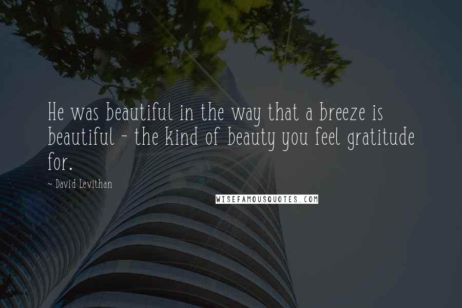 David Levithan Quotes: He was beautiful in the way that a breeze is beautiful - the kind of beauty you feel gratitude for.