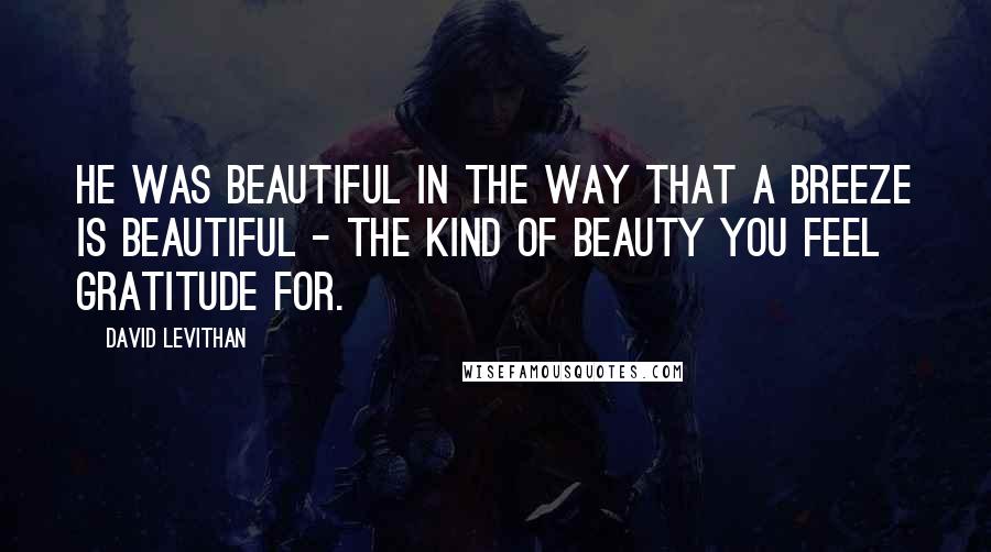 David Levithan Quotes: He was beautiful in the way that a breeze is beautiful - the kind of beauty you feel gratitude for.