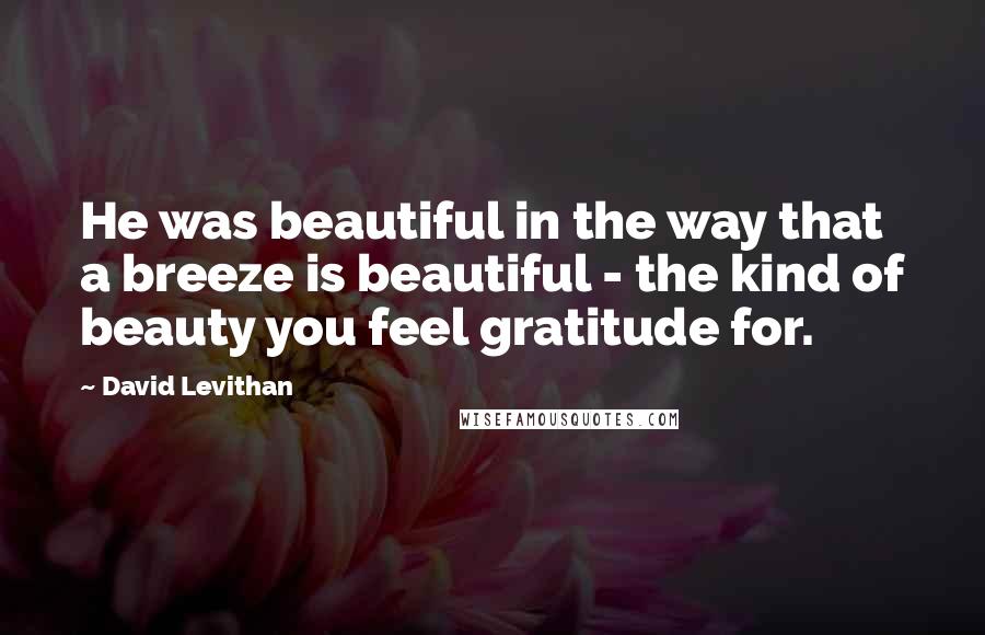 David Levithan Quotes: He was beautiful in the way that a breeze is beautiful - the kind of beauty you feel gratitude for.