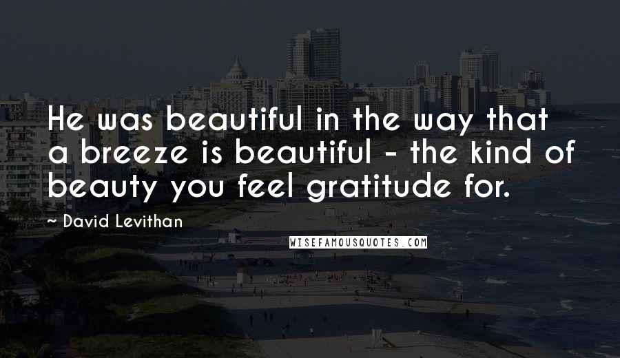 David Levithan Quotes: He was beautiful in the way that a breeze is beautiful - the kind of beauty you feel gratitude for.